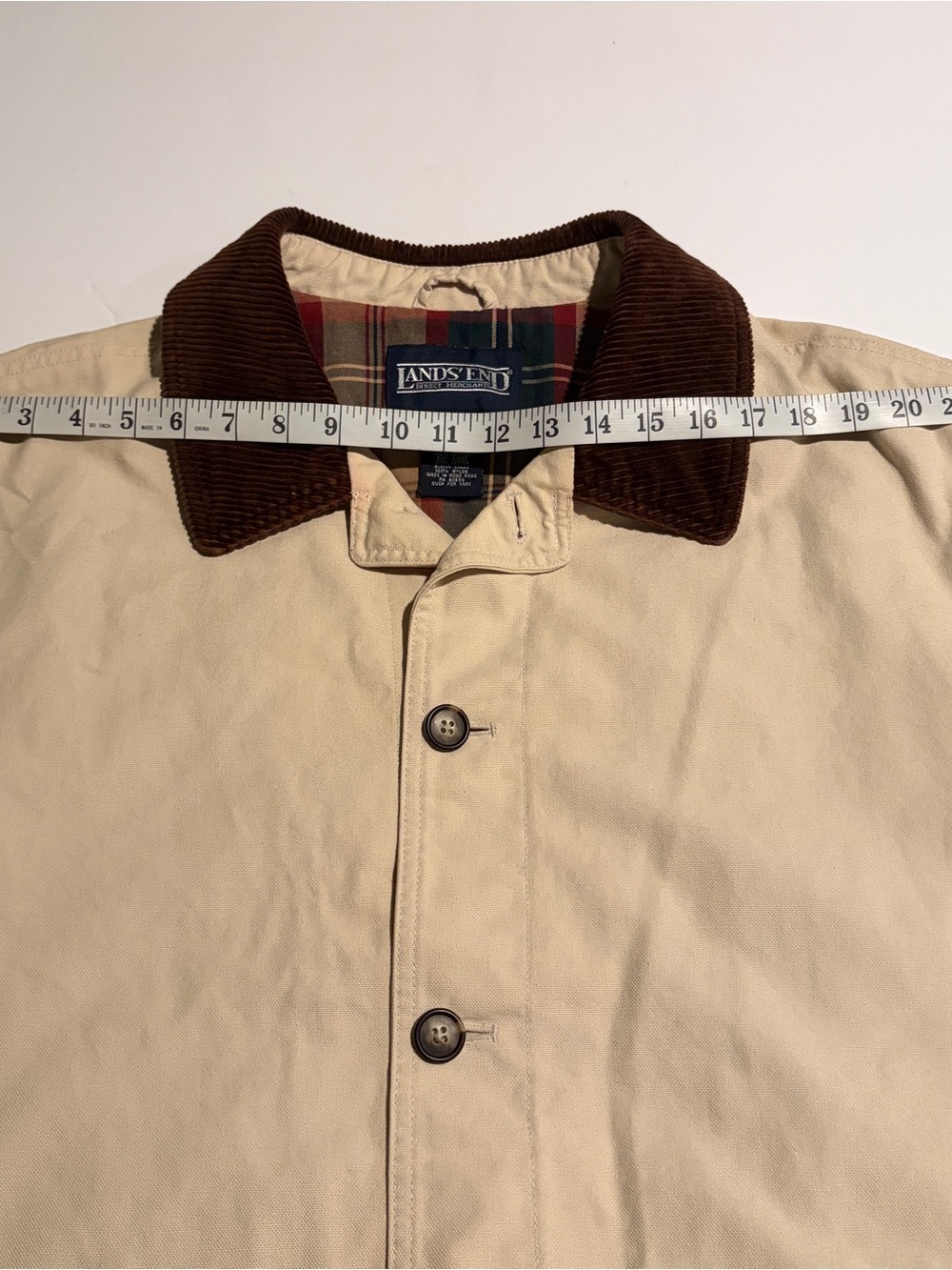 VTG Lands End Chore Jacket Mens XL Tall Tan Cotton Canvas Plaid Lined Gorpcore - Picture 15 of 15